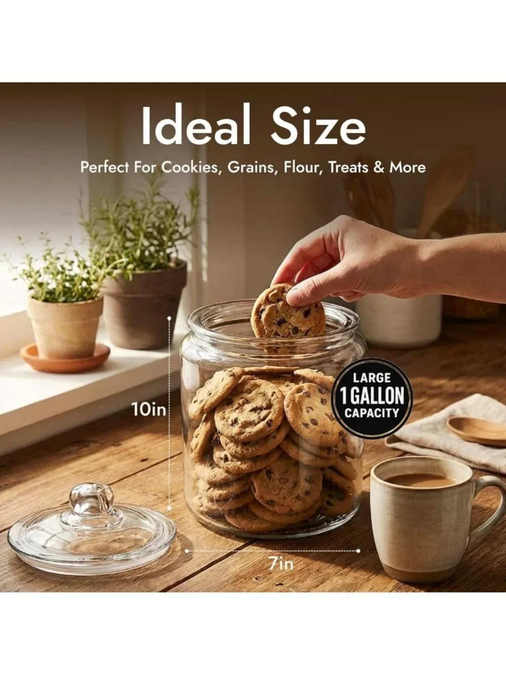 Airtight 1 Gallon Glass Cookie Jar with Lid - Large Clear Food Storage Container